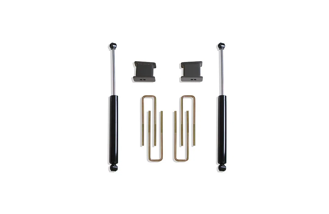 901740 – MAXTRAC Leaf Spring Block Kit, 4 Inch Block Height Cast Iron With 2 Blocks/ 4 U Bolts/ 2 Shock Absorbers